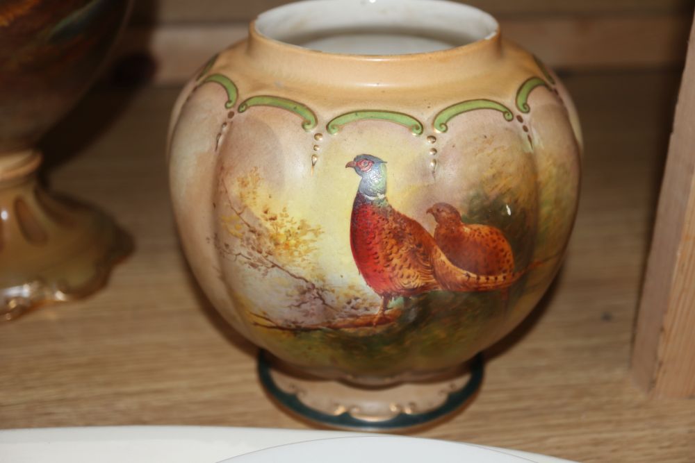 Three Crown Devon vases and a seven Crown Devon fish dishes